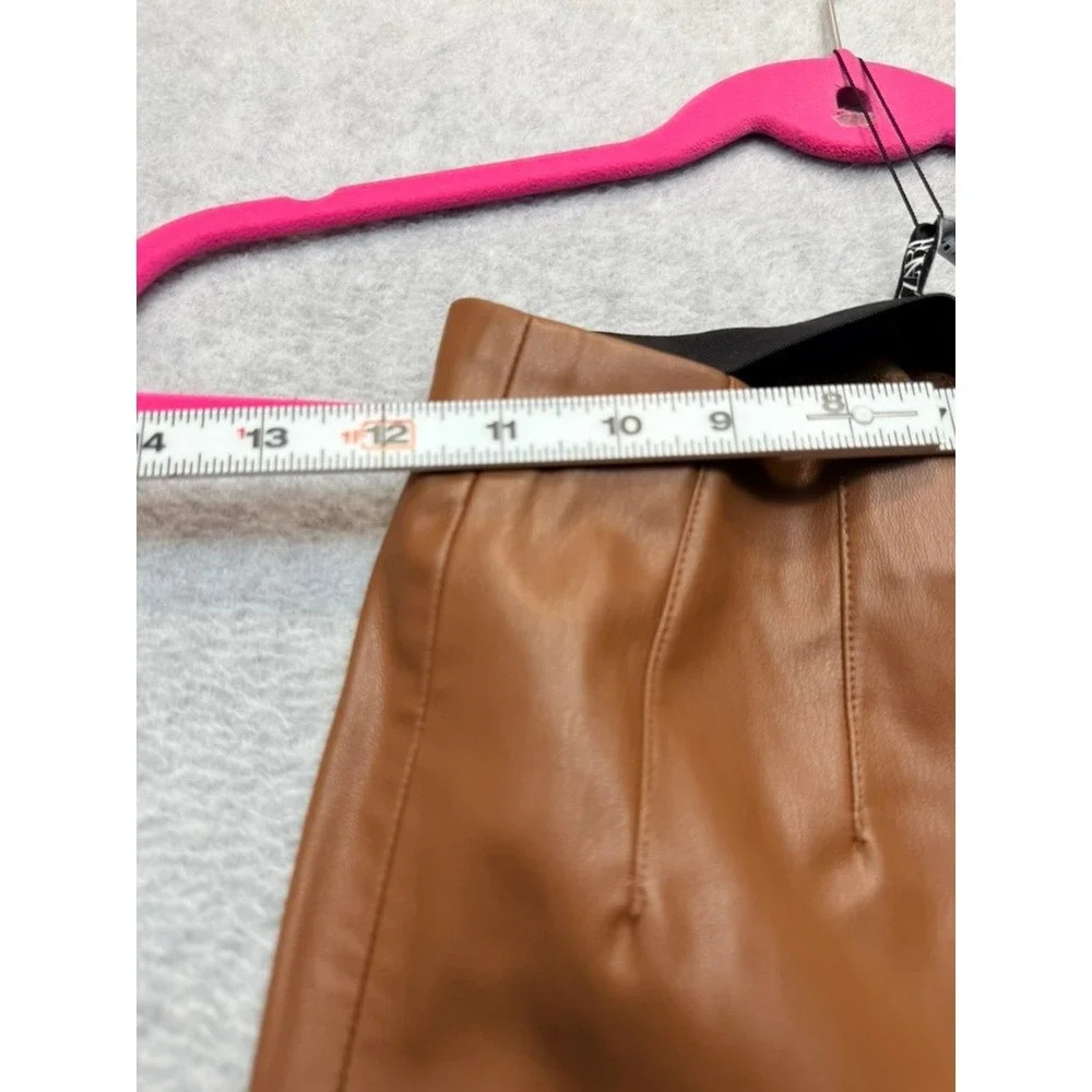 Zara Faux Leather High Rise Straight Leg Pants Cognac Brown Women Small